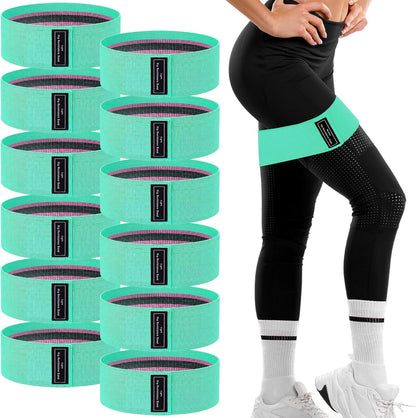 12 Pcs Fabric Resistance Bands for Working Out Non-Slip Booty Exercise Loop Bands for Women Men Glutes Hip Thigh Butt Yoga Pilates Fitness Gym, Light Medium Heavy