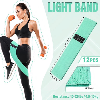 12 Pcs Fabric Resistance Bands for Working Out Non-Slip Booty Exercise Loop Bands for Women Men Glutes Hip Thigh Butt Yoga Pilates Fitness Gym, Light Medium Heavy