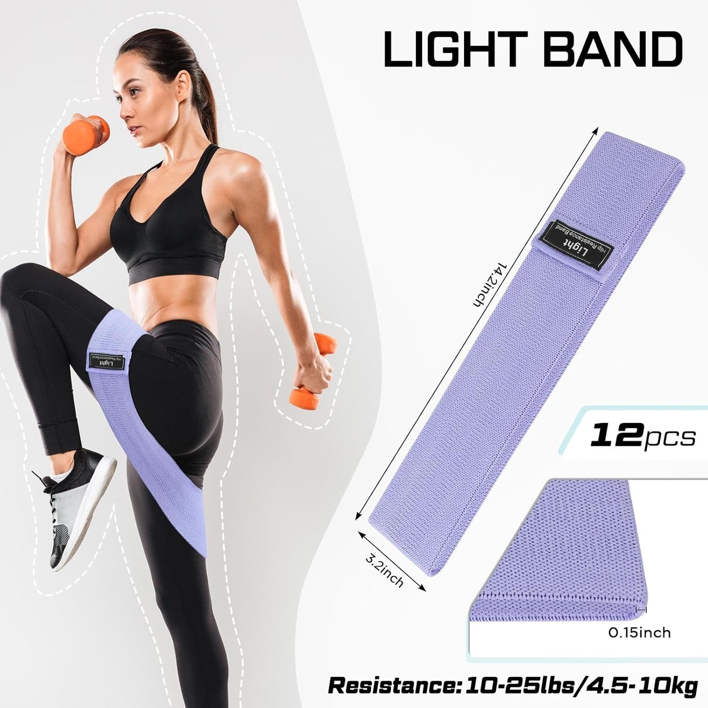 12 Pcs Fabric Resistance Bands for Working Out Non-Slip Booty Exercise Loop Bands for Women Men Glutes Hip Thigh Butt Yoga Pilates Fitness Gym, Light Medium Heavy
