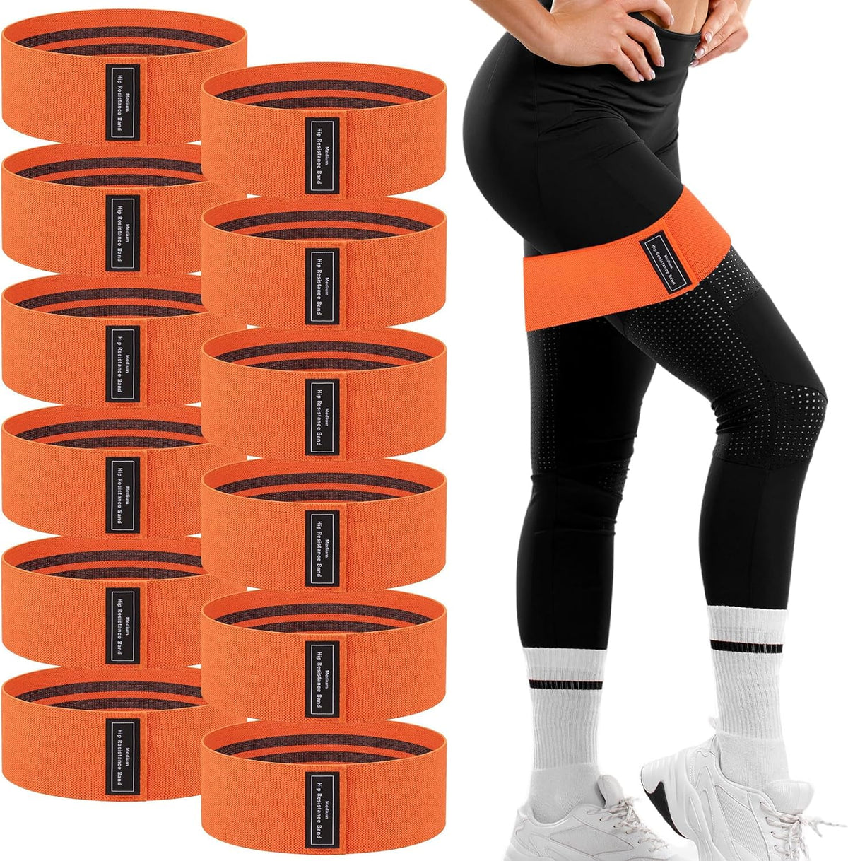 12 Pcs Fabric Resistance Bands for Working Out Non-Slip Booty Exercise Loop Bands for Women Men Glutes Hip Thigh Butt Yoga Pilates Fitness Gym, Light Medium Heavy