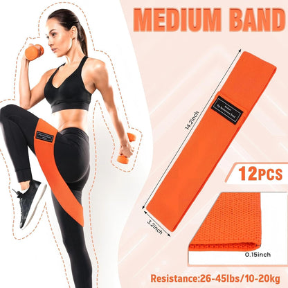 12 Pcs Fabric Resistance Bands for Working Out Non-Slip Booty Exercise Loop Bands for Women Men Glutes Hip Thigh Butt Yoga Pilates Fitness Gym, Light Medium Heavy