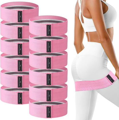 12 Pcs Fabric Resistance Bands for Working Out Non-Slip Booty Exercise Loop Bands for Women Men Glutes Hip Thigh Butt Yoga Pilates Fitness Gym, Light Medium Heavy