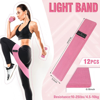 12 Pcs Fabric Resistance Bands for Working Out Non-Slip Booty Exercise Loop Bands for Women Men Glutes Hip Thigh Butt Yoga Pilates Fitness Gym, Light Medium Heavy
