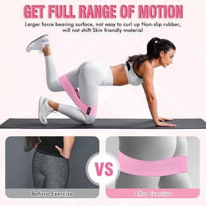 12 Pcs Fabric Resistance Bands for Working Out Non-Slip Booty Exercise Loop Bands for Women Men Glutes Hip Thigh Butt Yoga Pilates Fitness Gym, Light Medium Heavy