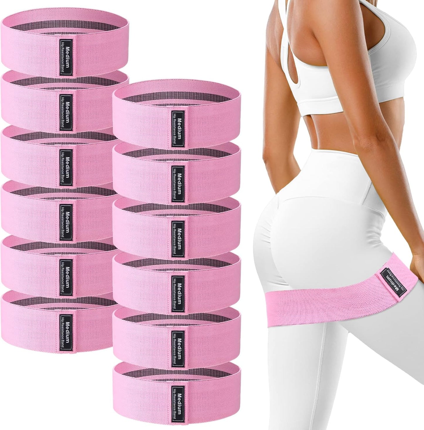 12 Pcs Fabric Resistance Bands for Working Out Non-Slip Booty Exercise Loop Bands for Women Men Glutes Hip Thigh Butt Yoga Pilates Fitness Gym, Light Medium Heavy