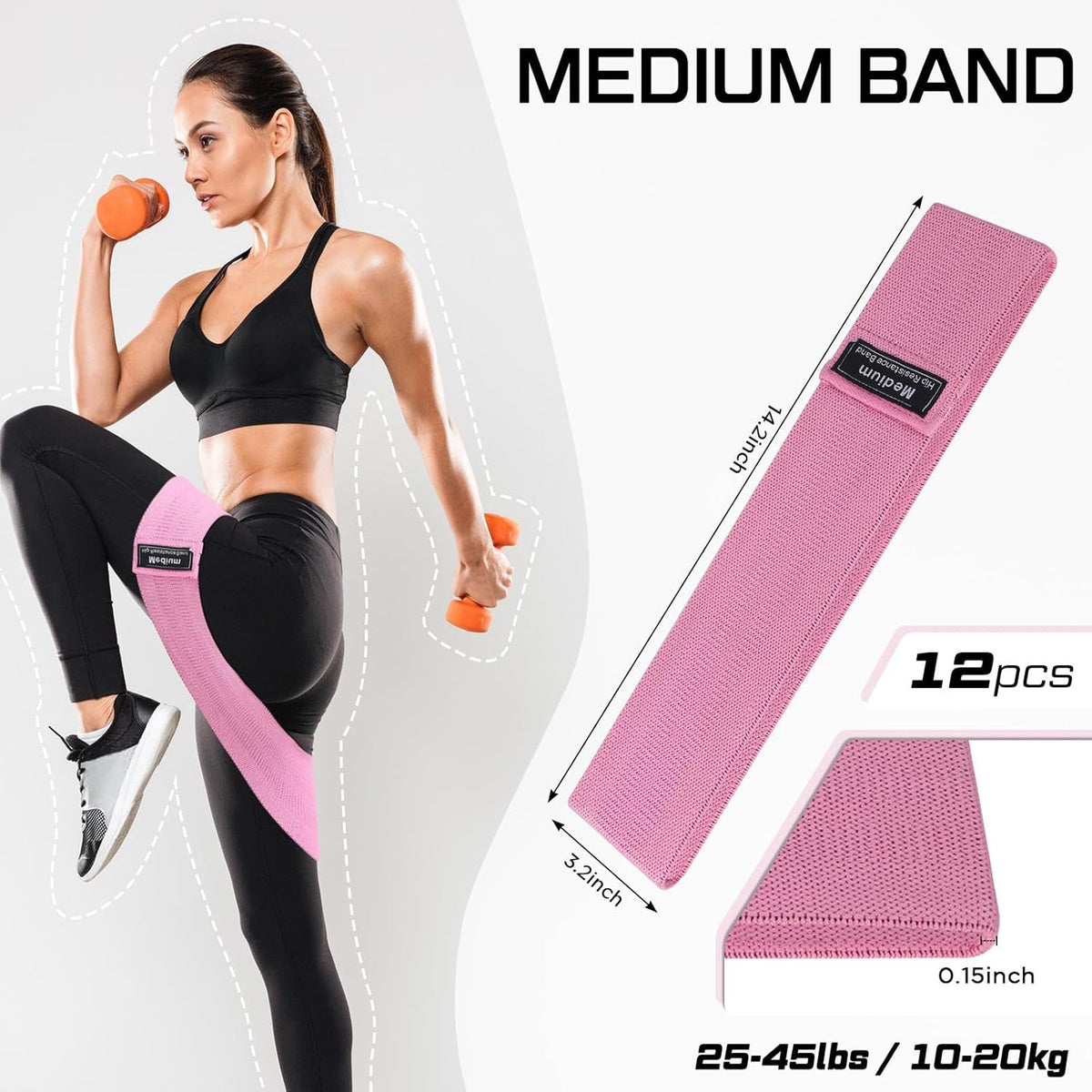 12 Pcs Fabric Resistance Bands for Working Out Non-Slip Booty Exercise Loop Bands for Women Men Glutes Hip Thigh Butt Yoga Pilates Fitness Gym, Light Medium Heavy