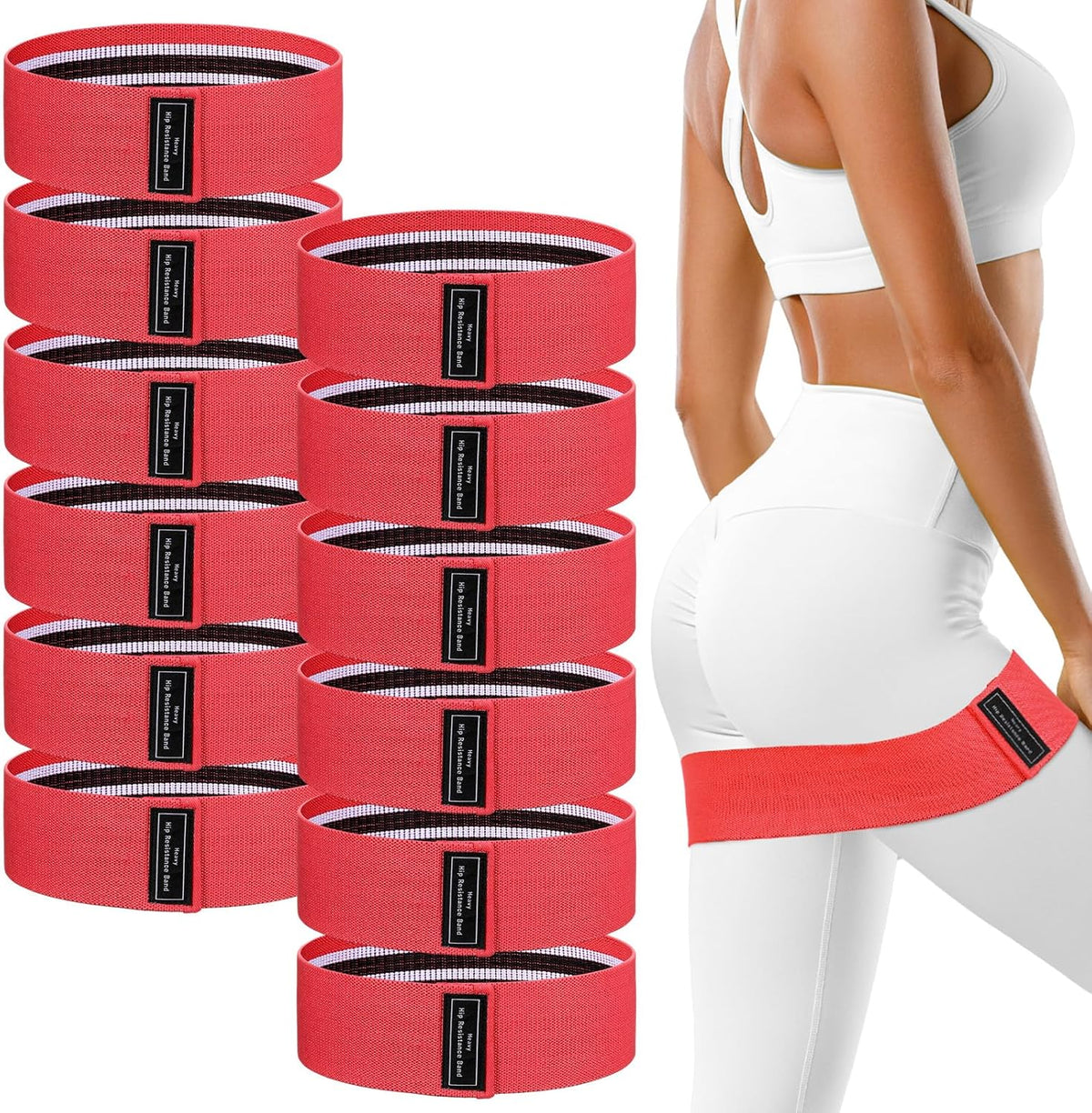 12 Pcs Fabric Resistance Bands for Working Out Non-Slip Booty Exercise Loop Bands for Women Men Glutes Hip Thigh Butt Yoga Pilates Fitness Gym, Light Medium Heavy