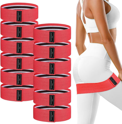 12 Pcs Fabric Resistance Bands for Working Out Non-Slip Booty Exercise Loop Bands for Women Men Glutes Hip Thigh Butt Yoga Pilates Fitness Gym, Light Medium Heavy