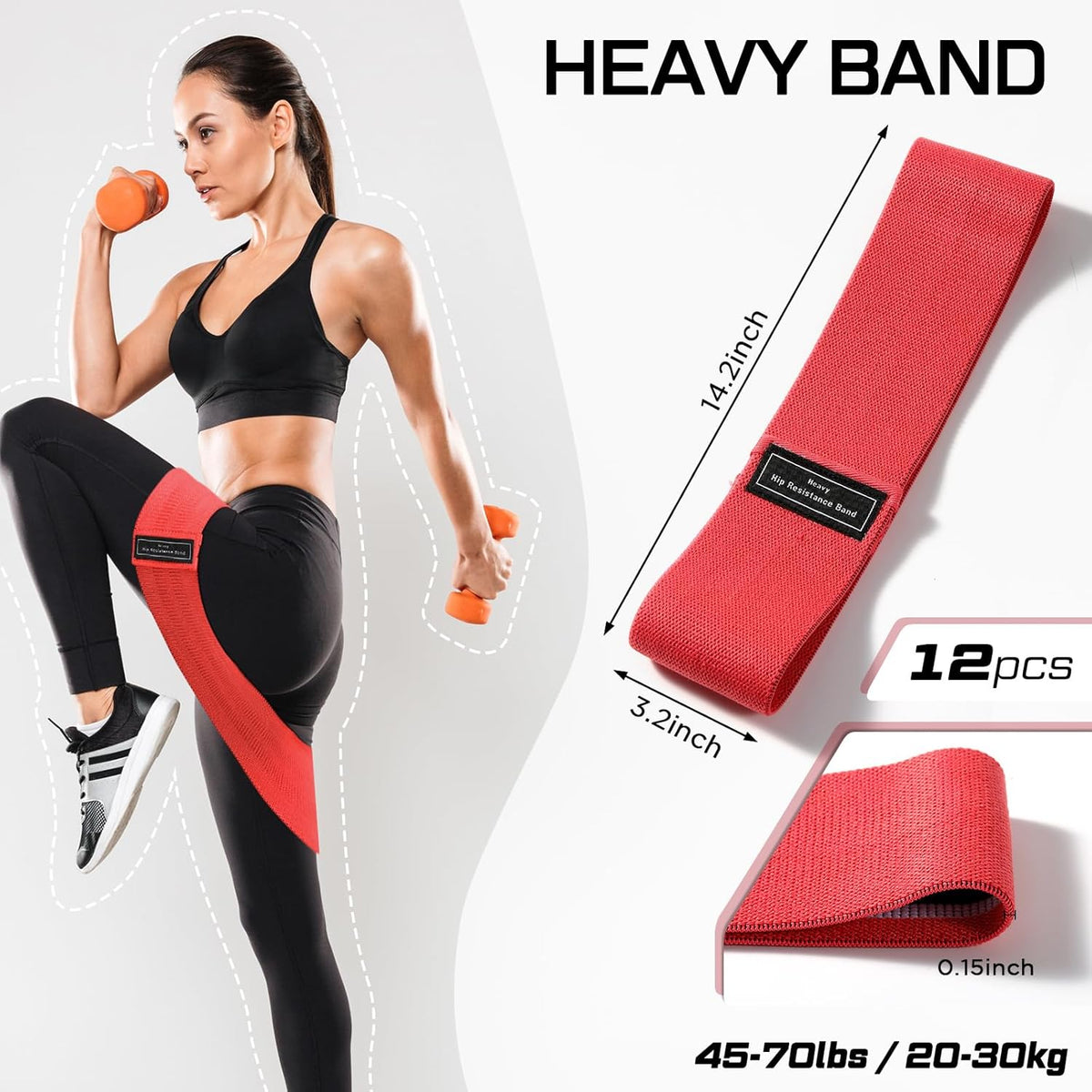 12 Pcs Fabric Resistance Bands for Working Out Non-Slip Booty Exercise Loop Bands for Women Men Glutes Hip Thigh Butt Yoga Pilates Fitness Gym, Light Medium Heavy
