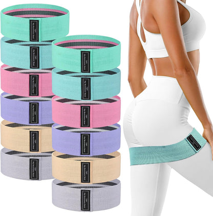 12 Pcs Fabric Resistance Bands for Working Out Non-Slip Booty Exercise Loop Bands for Women Men Glutes Hip Thigh Butt Yoga Pilates Fitness Gym, Light Medium Heavy
