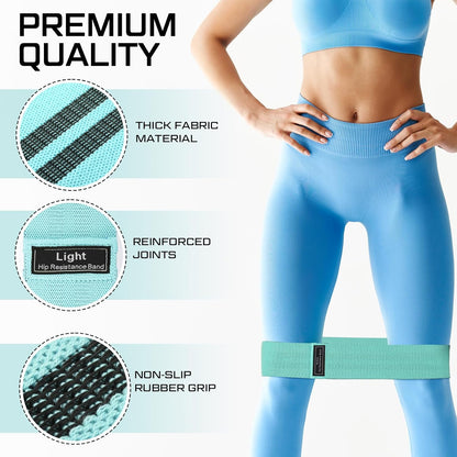 12 Pcs Fabric Resistance Bands for Working Out Non-Slip Booty Exercise Loop Bands for Women Men Glutes Hip Thigh Butt Yoga Pilates Fitness Gym, Light Medium Heavy