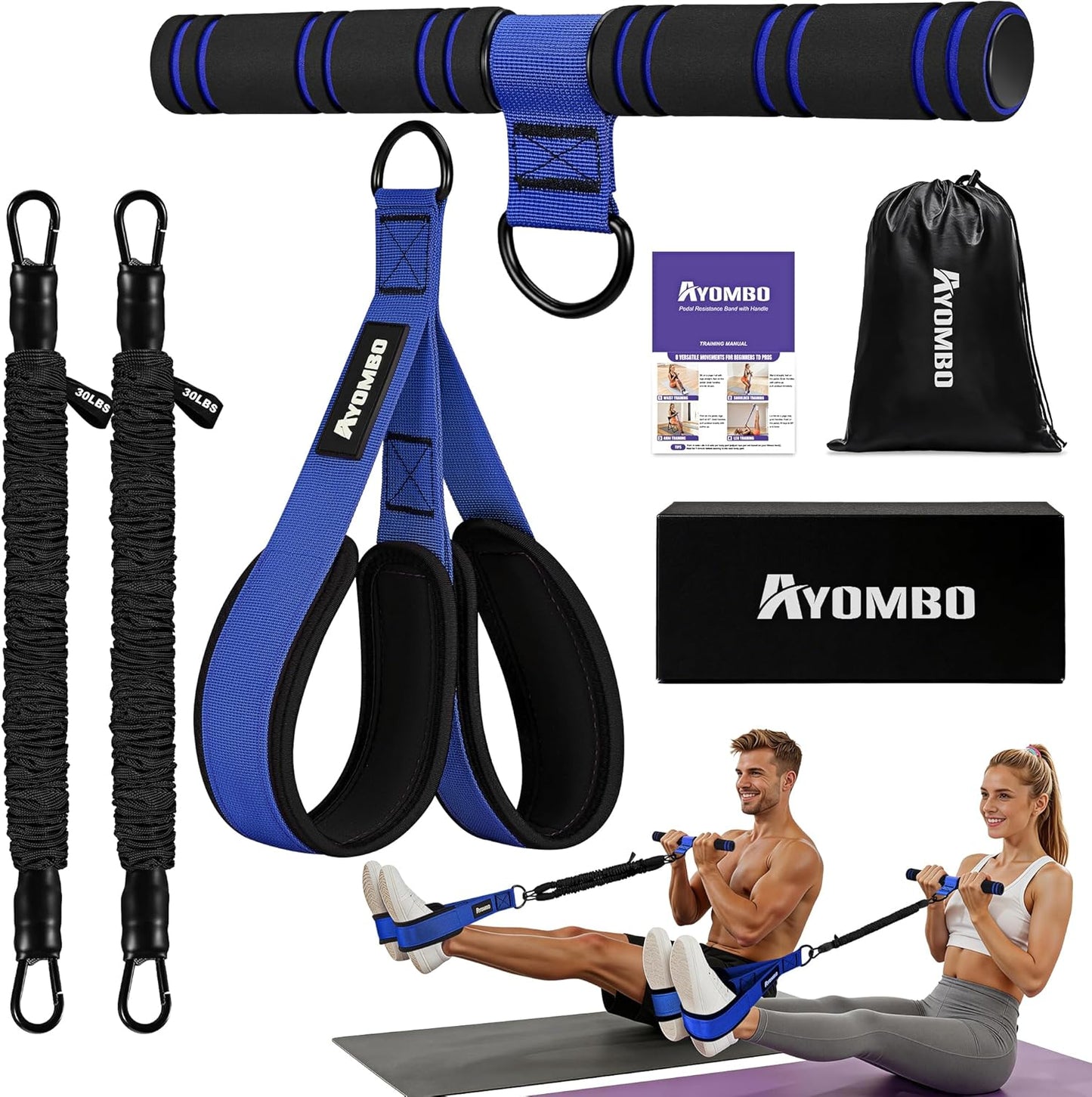 Upgrade Pedal Resistance Band with Handle, Adjustable Tube Foot Pedal Device Puller Exercise Bands, for Abs Arm Leg Waist Workout, Core Pilates, Sit Up Fitness Equipment for Full Body Training