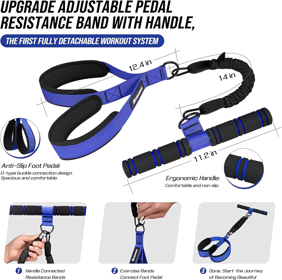 Upgrade Pedal Resistance Band with Handle, Adjustable Tube Foot Pedal Device Puller Exercise Bands, for Abs Arm Leg Waist Workout, Core Pilates, Sit Up Fitness Equipment for Full Body Training