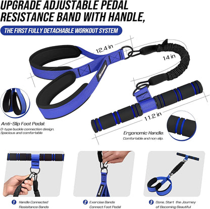 Upgrade Pedal Resistance Band with Handle, Adjustable Tube Foot Pedal Device Puller Exercise Bands, for Abs Arm Leg Waist Workout, Core Pilates, Sit Up Fitness Equipment for Full Body Training