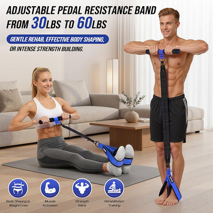 Upgrade Pedal Resistance Band with Handle, Adjustable Tube Foot Pedal Device Puller Exercise Bands, for Abs Arm Leg Waist Workout, Core Pilates, Sit Up Fitness Equipment for Full Body Training