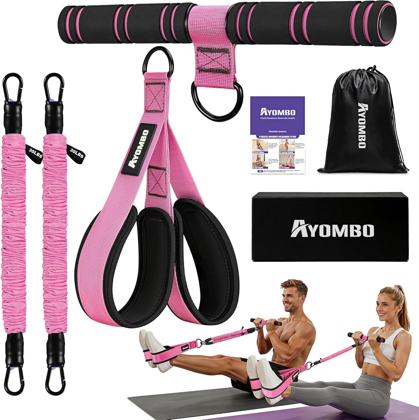 Upgrade Pedal Resistance Band with Handle, Adjustable Tube Foot Pedal Device Puller Exercise Bands, for Abs Arm Leg Waist Workout, Core Pilates, Sit Up Fitness Equipment for Full Body Training