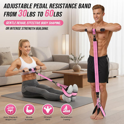 Upgrade Pedal Resistance Band with Handle, Adjustable Tube Foot Pedal Device Puller Exercise Bands, for Abs Arm Leg Waist Workout, Core Pilates, Sit Up Fitness Equipment for Full Body Training