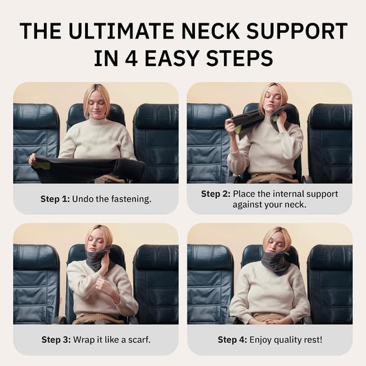 Pillow - Scientifically Proven Neck Support Travel Pillow for Airplanes - Lightweight and Machine Washable - Ergonomic Design for Traveling on Cars and Trains - Black