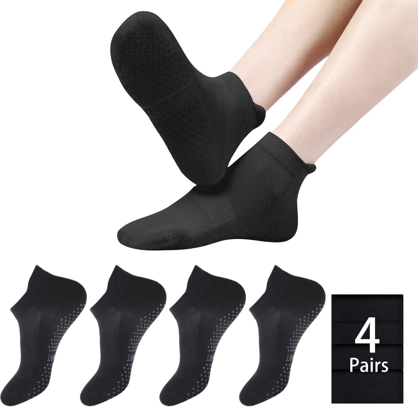 4 Pairs Grip Socks Pilates Socks for Women