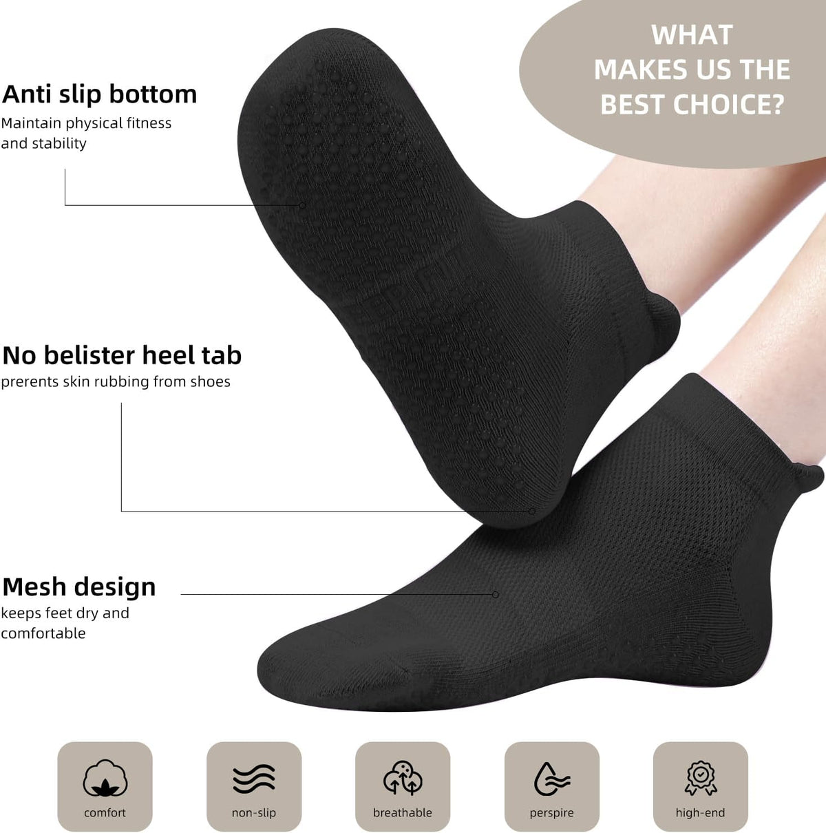 4 Pairs Grip Socks Pilates Socks for Women