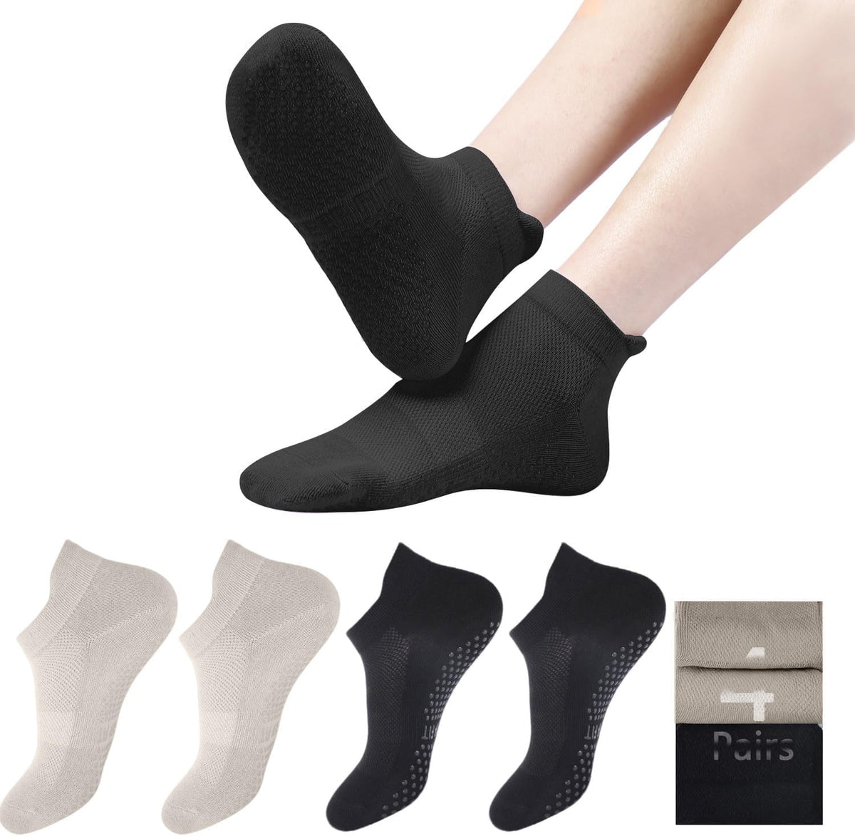 4 Pairs Grip Socks Pilates Socks for Women
