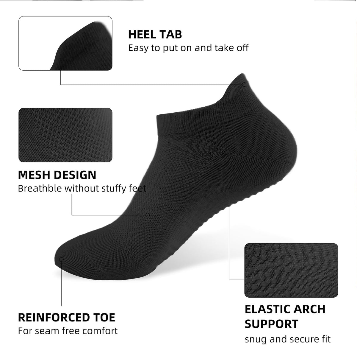 4 Pairs Grip Socks Pilates Socks for Women