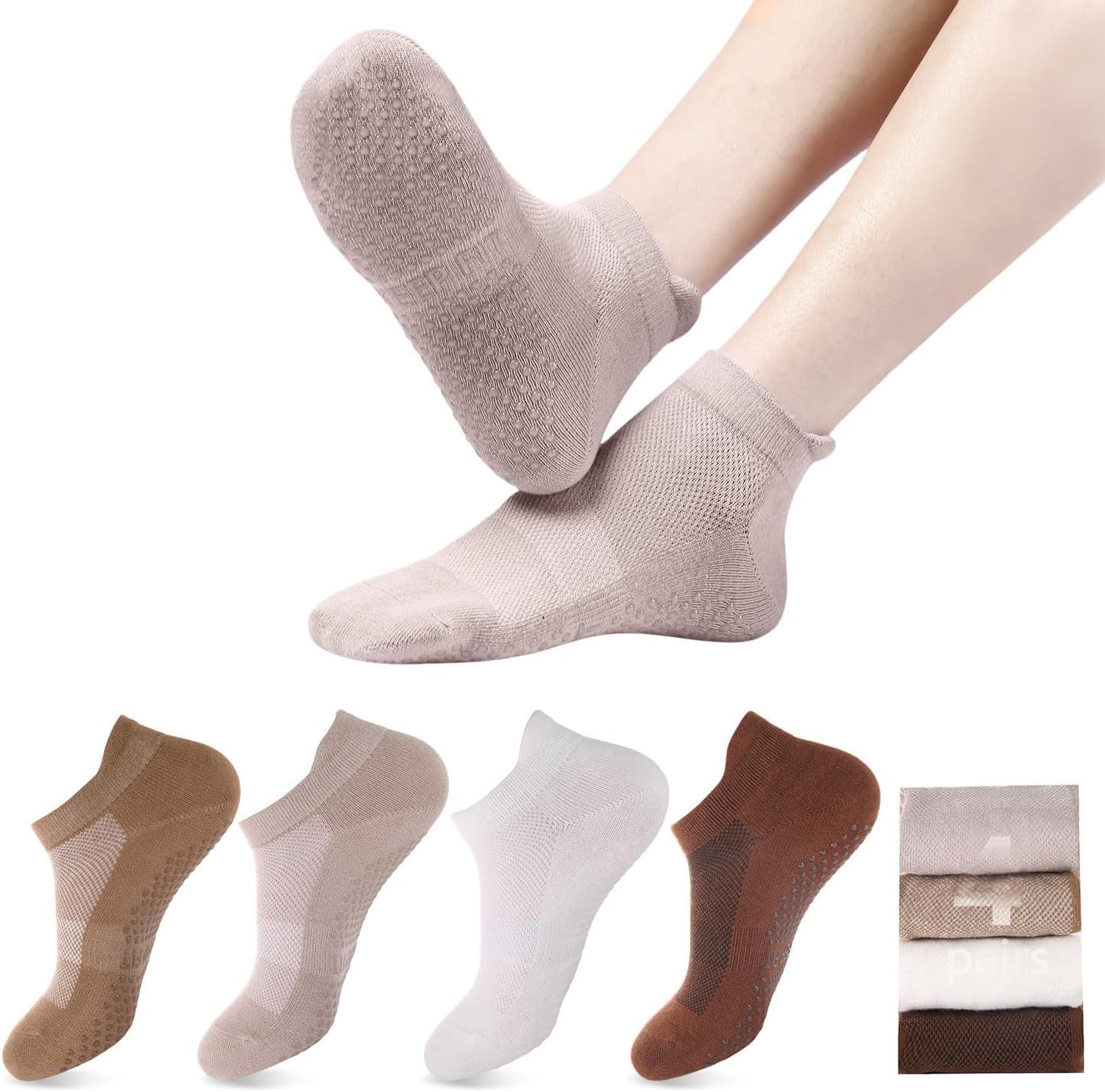 4 Pairs Grip Socks Pilates Socks for Women
