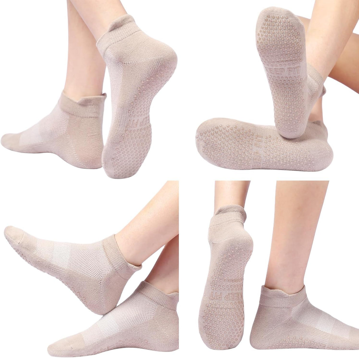 4 Pairs Grip Socks Pilates Socks for Women