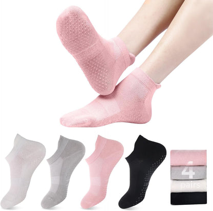 4 Pairs Grip Socks Pilates Socks for Women
