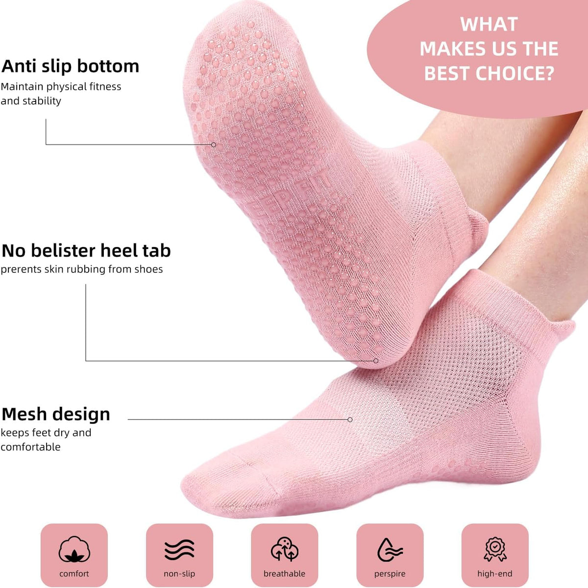 4 Pairs Grip Socks Pilates Socks for Women