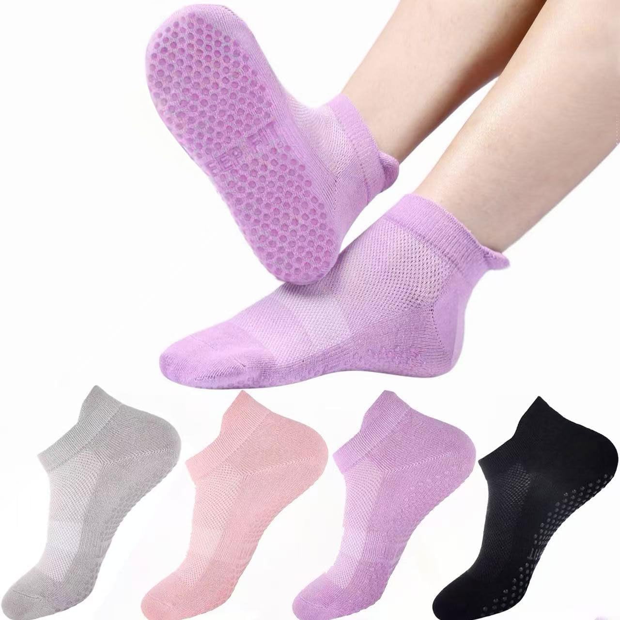 4 Pairs Grip Socks Pilates Socks for Women