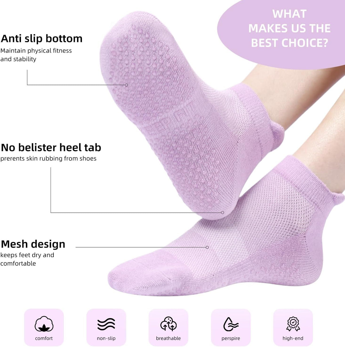 4 Pairs Grip Socks Pilates Socks for Women