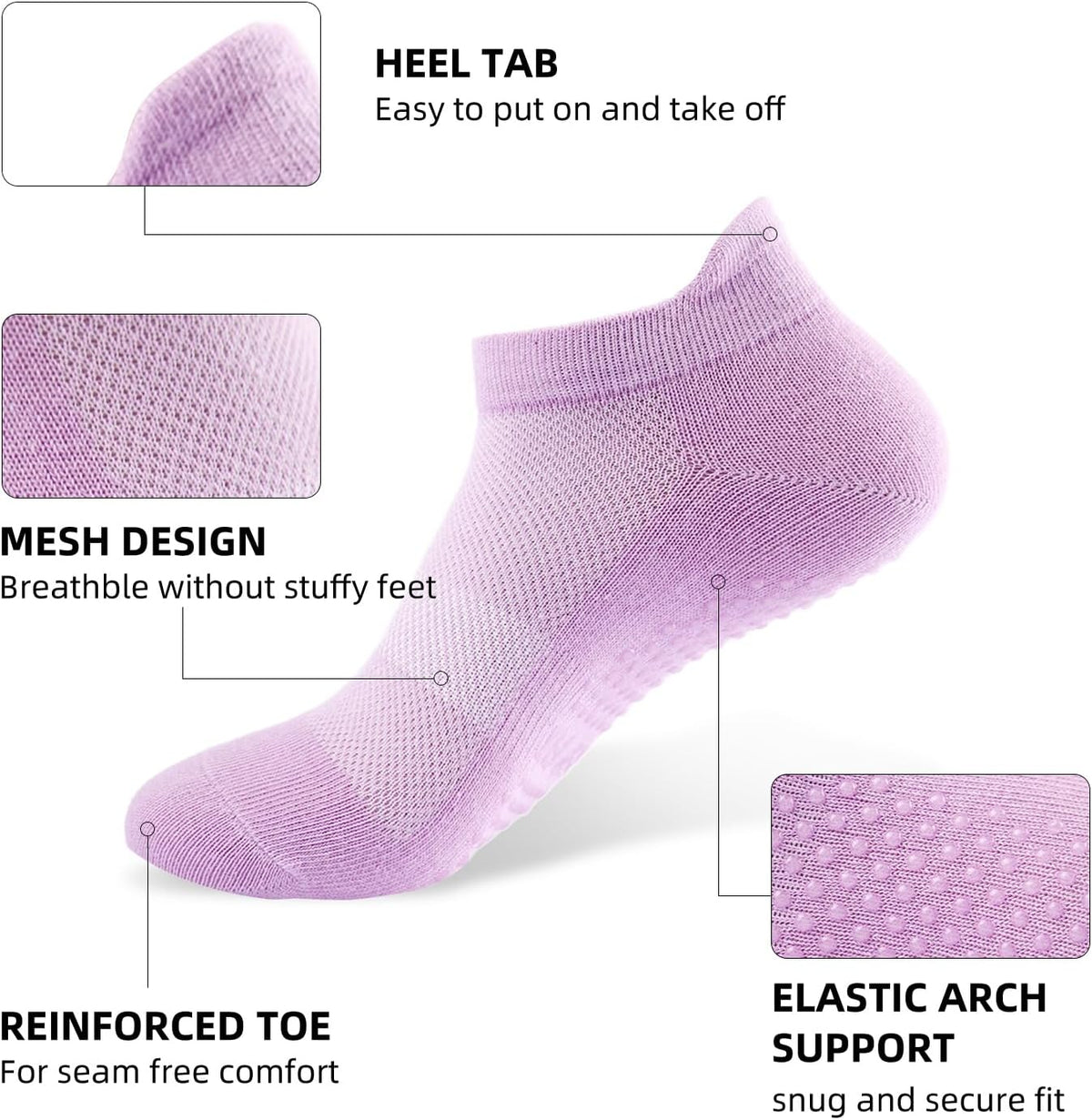 4 Pairs Grip Socks Pilates Socks for Women