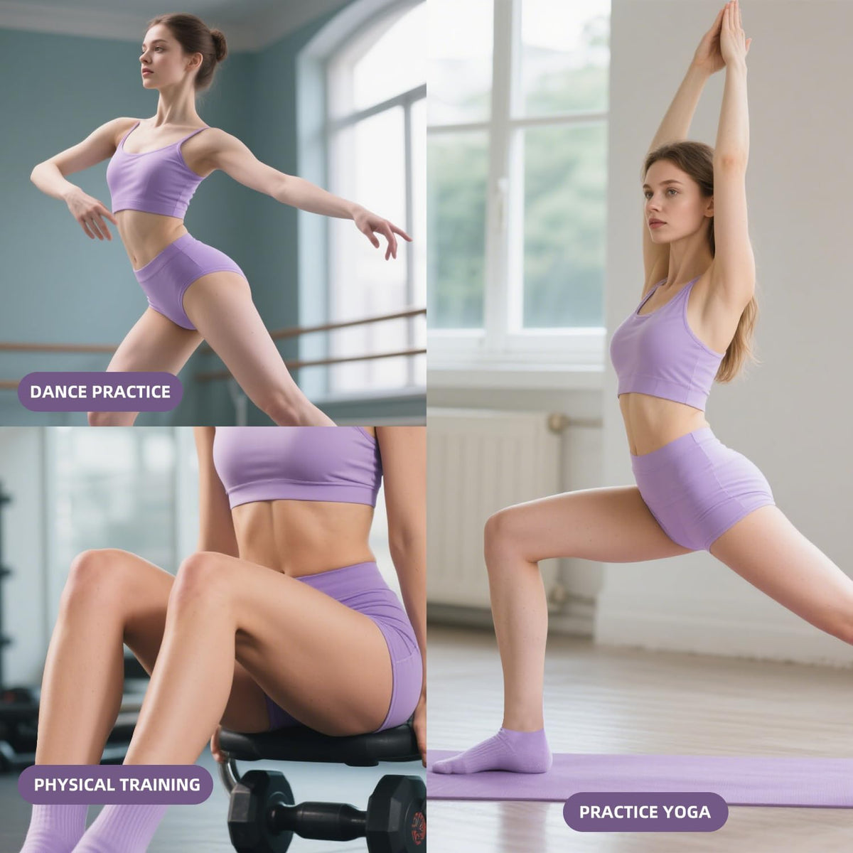 4 Pairs Grip Socks Pilates Socks for Women