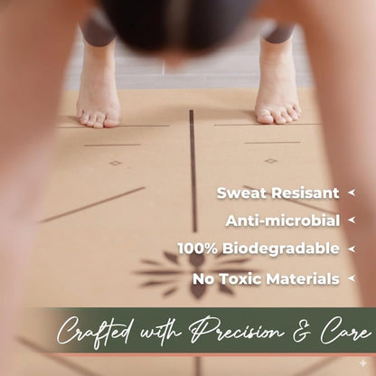 Premium Cork Yoga Mat | Extra-Large 5mm Thick Mat with Natural Tree Rubber Base | Non-Slip Surface with Alignment Lines for Posture Support | Eco-Friendly, Durable & Comfortable for All Yoga Practices