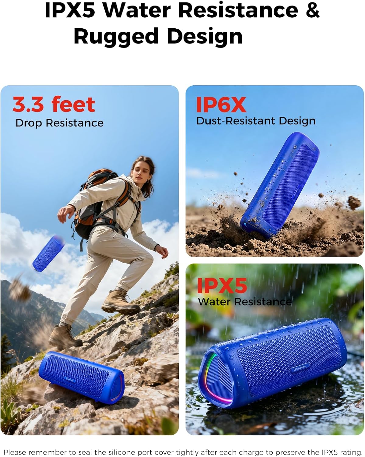 Bluetooth Speaker, 20W HD Sound, Portable Wireless, IPX5 Waterproof, Up to 24H Playtime, TWS Pairing, for Home/Party/Outdoor/Camping/Beach Essentials, Electronic Gadgets, Birthday Gift (Black)