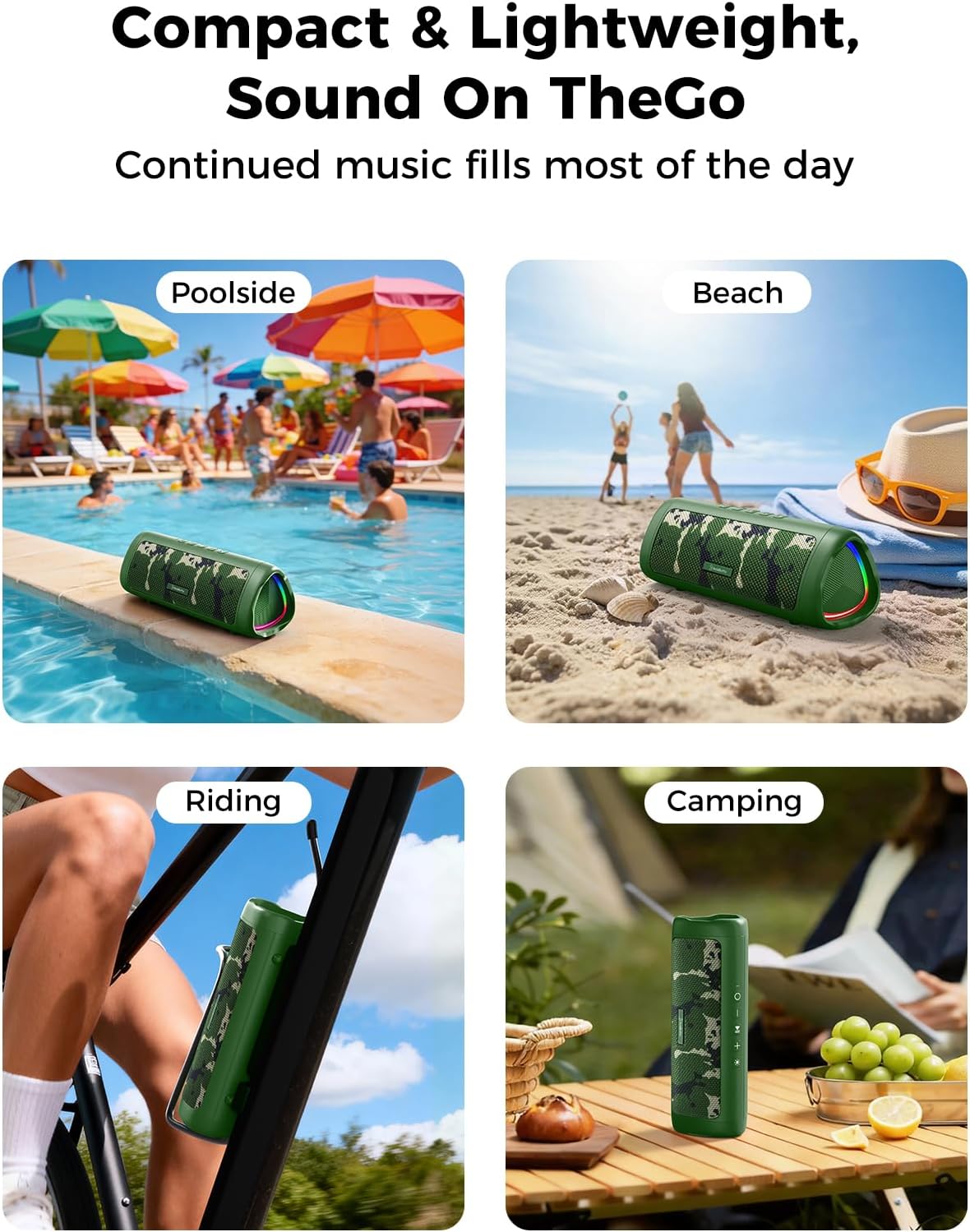 Bluetooth Speaker, 20W HD Sound, Portable Wireless, IPX5 Waterproof, Up to 24H Playtime, TWS Pairing, for Home/Party/Outdoor/Camping/Beach Essentials, Electronic Gadgets, Birthday Gift (Black)