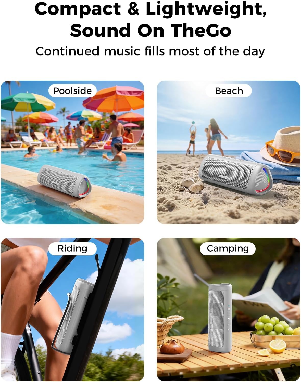 Bluetooth Speaker, 20W HD Sound, Portable Wireless, IPX5 Waterproof, Up to 24H Playtime, TWS Pairing, for Home/Party/Outdoor/Camping/Beach Essentials, Electronic Gadgets, Birthday Gift (Black)