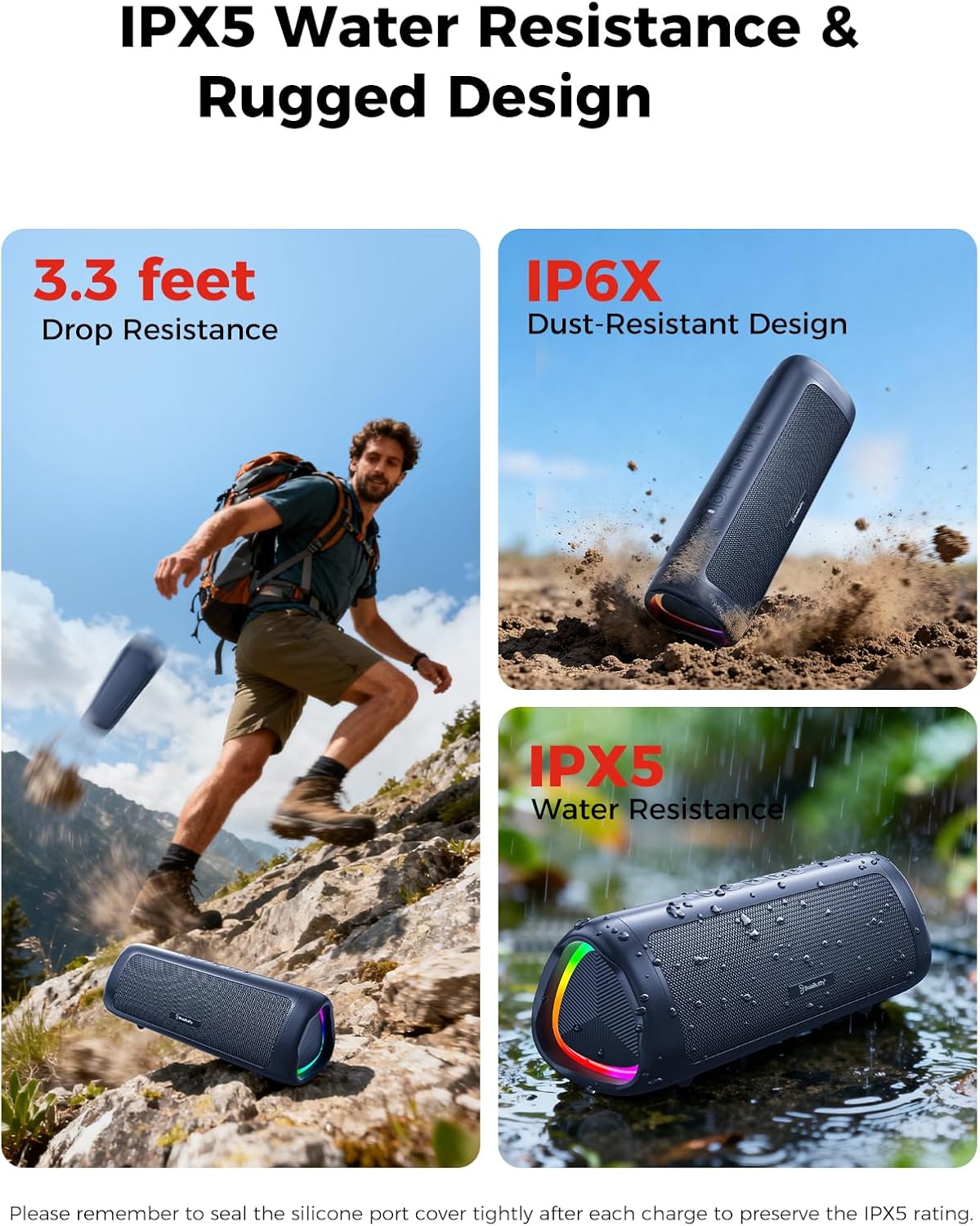 Bluetooth Speaker, 20W HD Sound, Portable Wireless, IPX5 Waterproof, Up to 24H Playtime, TWS Pairing, for Home/Party/Outdoor/Camping/Beach Essentials, Electronic Gadgets, Birthday Gift (Black)