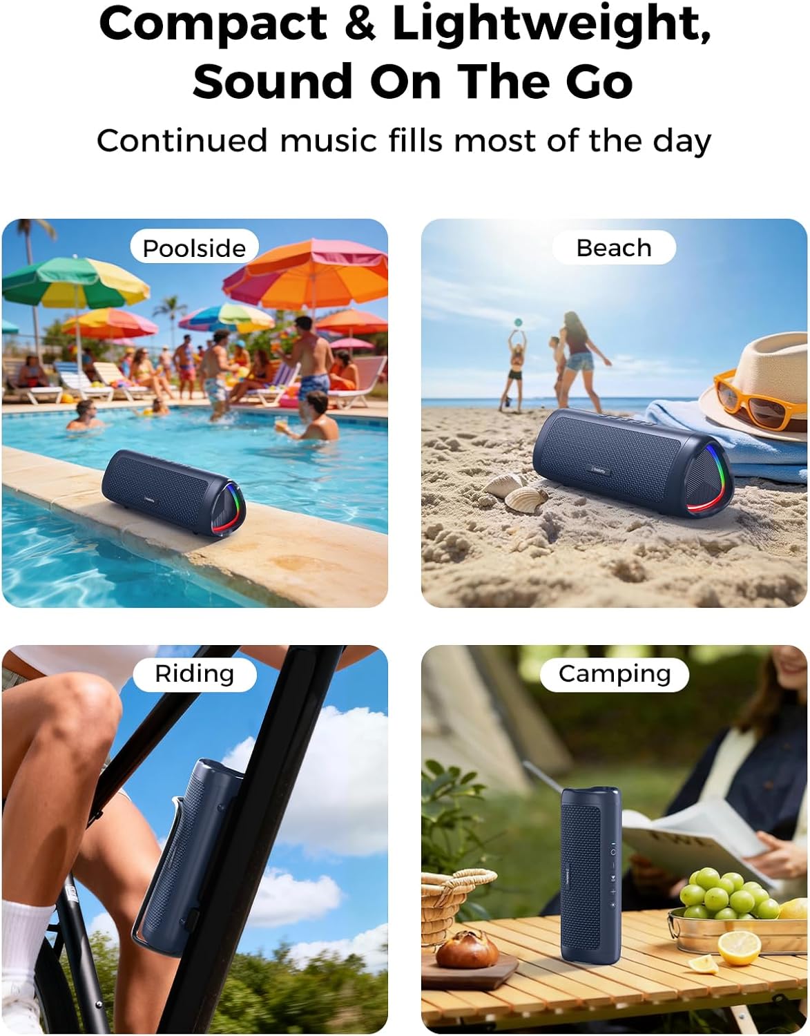 Bluetooth Speaker, 20W HD Sound, Portable Wireless, IPX5 Waterproof, Up to 24H Playtime, TWS Pairing, for Home/Party/Outdoor/Camping/Beach Essentials, Electronic Gadgets, Birthday Gift (Black)