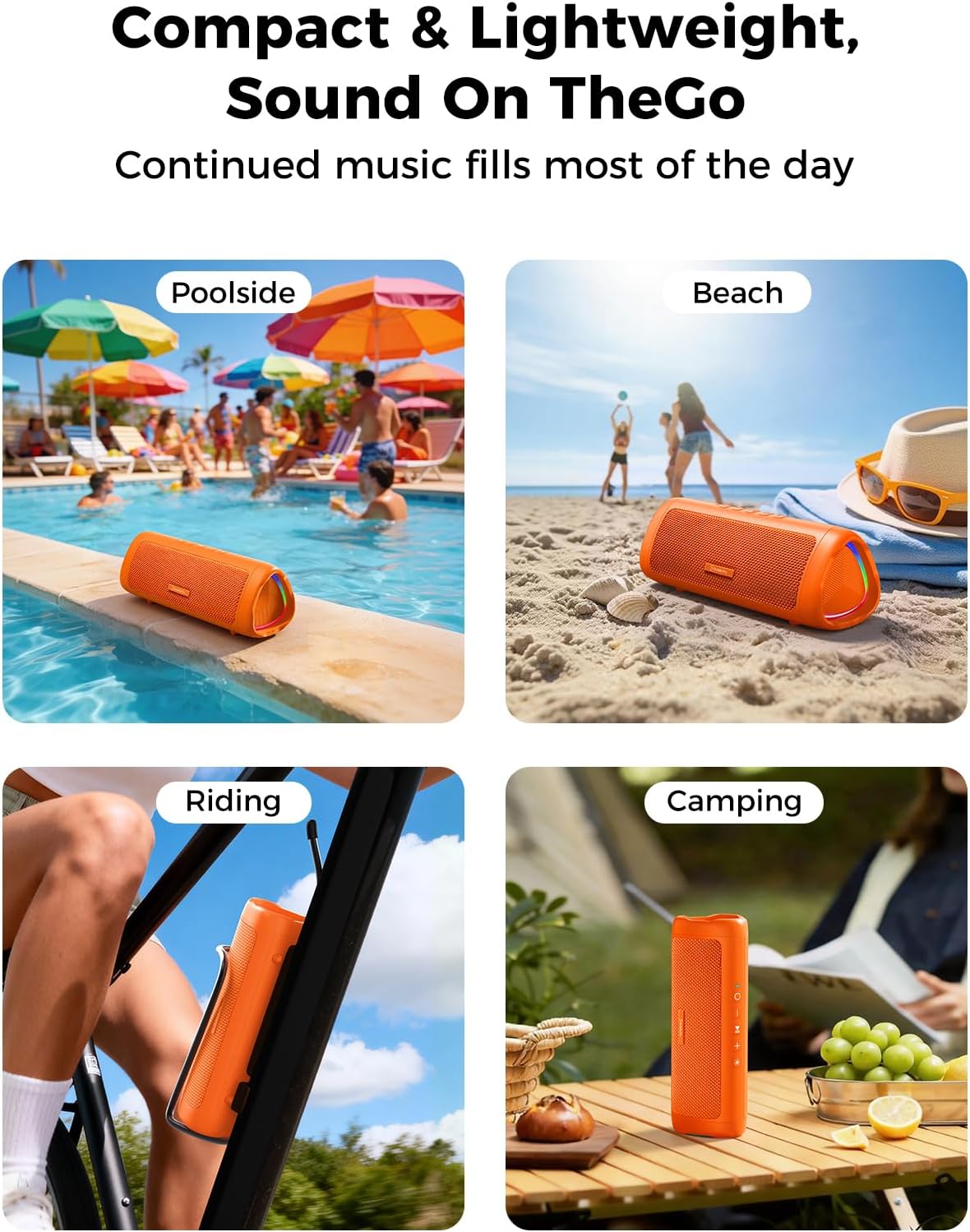 Bluetooth Speaker, 20W HD Sound, Portable Wireless, IPX5 Waterproof, Up to 24H Playtime, TWS Pairing, for Home/Party/Outdoor/Camping/Beach Essentials, Electronic Gadgets, Birthday Gift (Black)