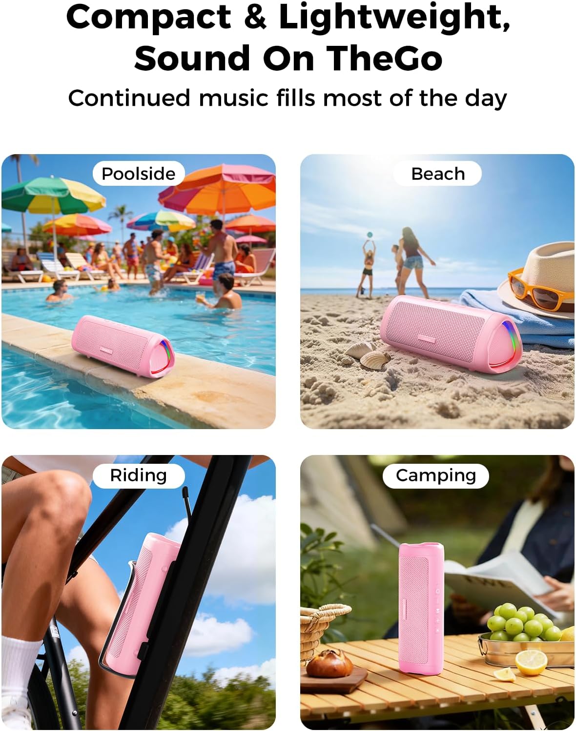Bluetooth Speaker, 20W HD Sound, Portable Wireless, IPX5 Waterproof, Up to 24H Playtime, TWS Pairing, for Home/Party/Outdoor/Camping/Beach Essentials, Electronic Gadgets, Birthday Gift (Black)