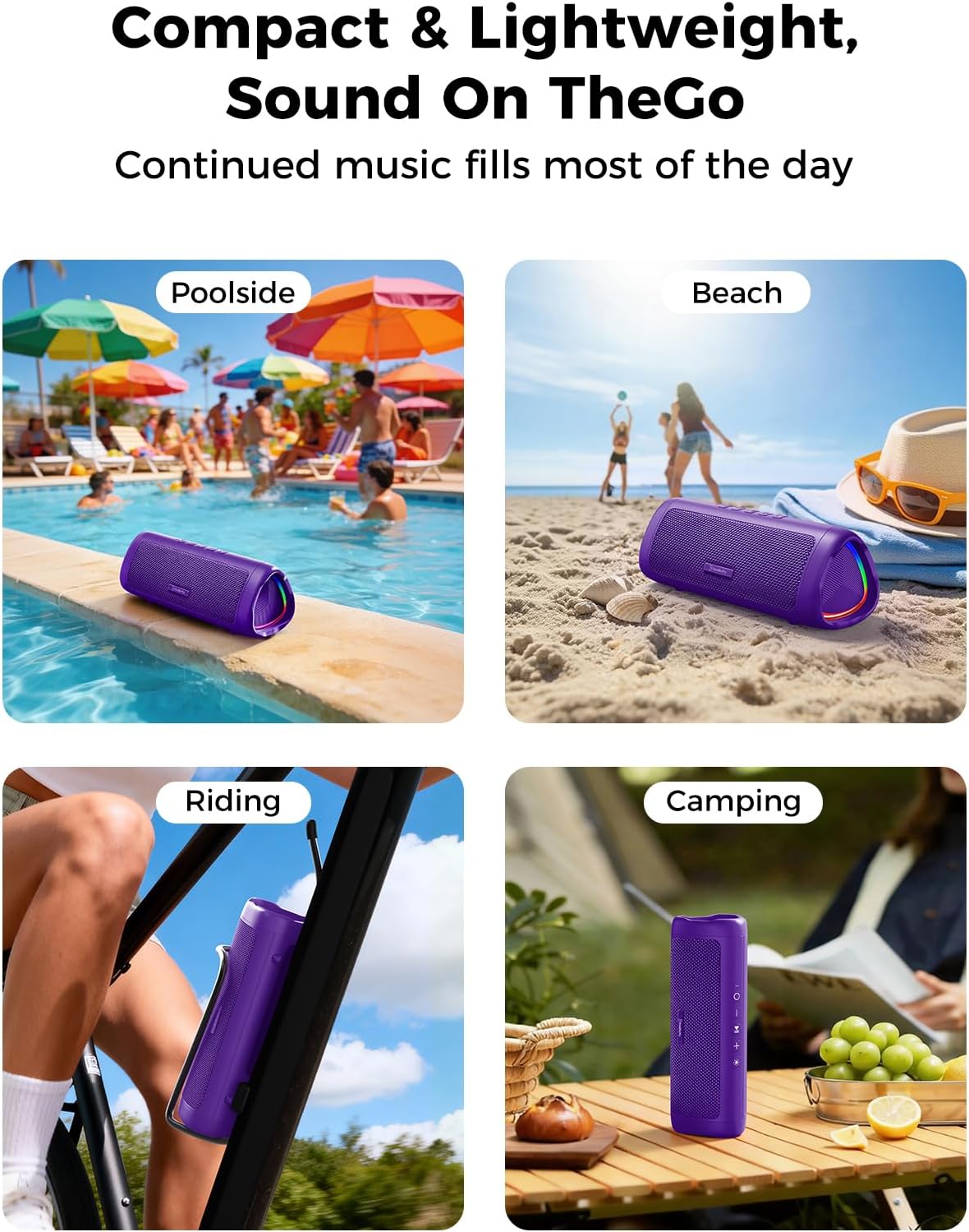 Bluetooth Speaker, 20W HD Sound, Portable Wireless, IPX5 Waterproof, Up to 24H Playtime, TWS Pairing, for Home/Party/Outdoor/Camping/Beach Essentials, Electronic Gadgets, Birthday Gift (Black)