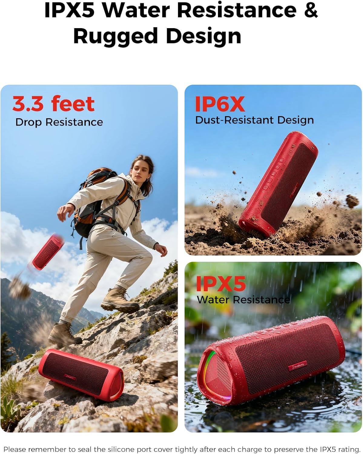 Bluetooth Speaker, 20W HD Sound, Portable Wireless, IPX5 Waterproof, Up to 24H Playtime, TWS Pairing, for Home/Party/Outdoor/Camping/Beach Essentials, Electronic Gadgets, Birthday Gift (Black)