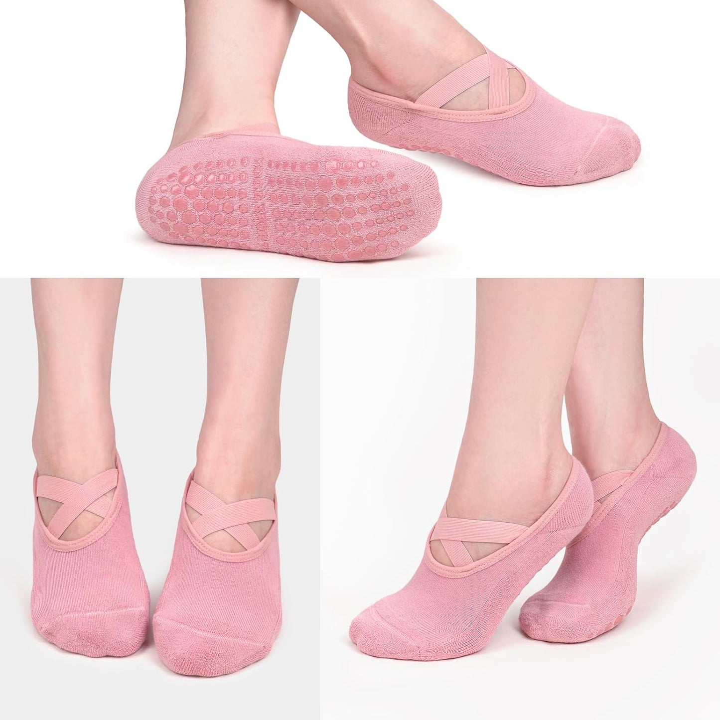 3 Pack Pilates Socks Yoga Socks with Grips for Women Non Slip, Workout, Pure Barre, Ballet, Dance, Hospital Socks