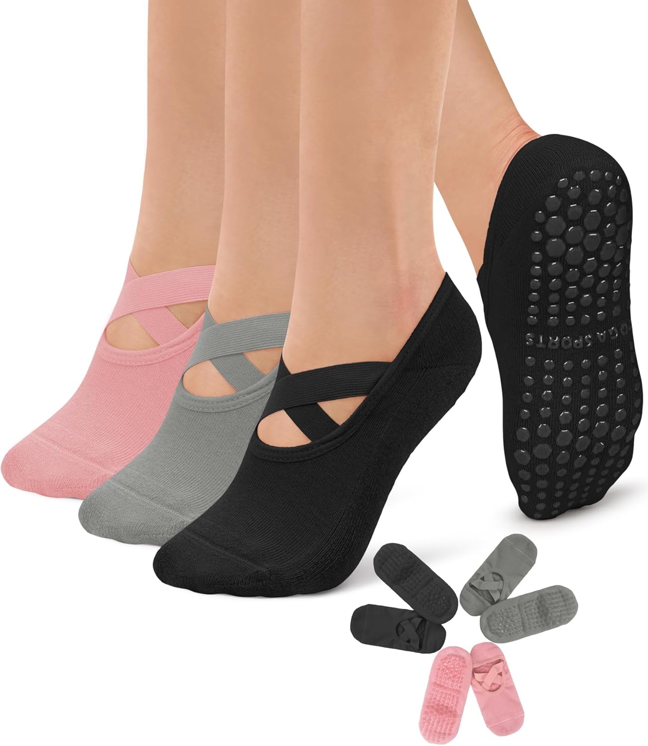 3 Pack Pilates Socks Yoga Socks with Grips for Women Non Slip, Workout, Pure Barre, Ballet, Dance, Hospital Socks