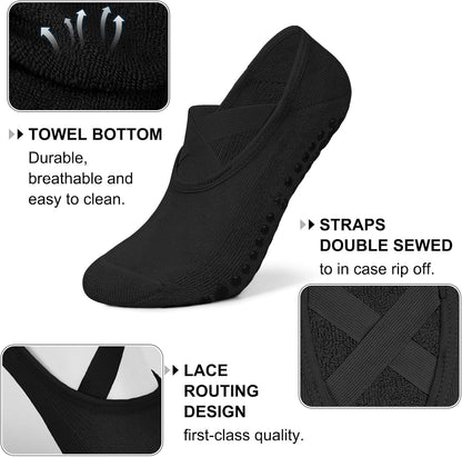 3 Pack Pilates Socks Yoga Socks with Grips for Women Non Slip, Workout, Pure Barre, Ballet, Dance, Hospital Socks