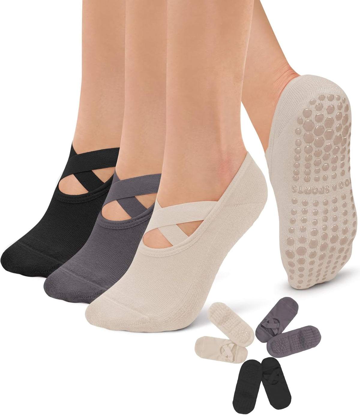 3 Pack Pilates Socks Yoga Socks with Grips for Women Non Slip, Workout, Pure Barre, Ballet, Dance, Hospital Socks
