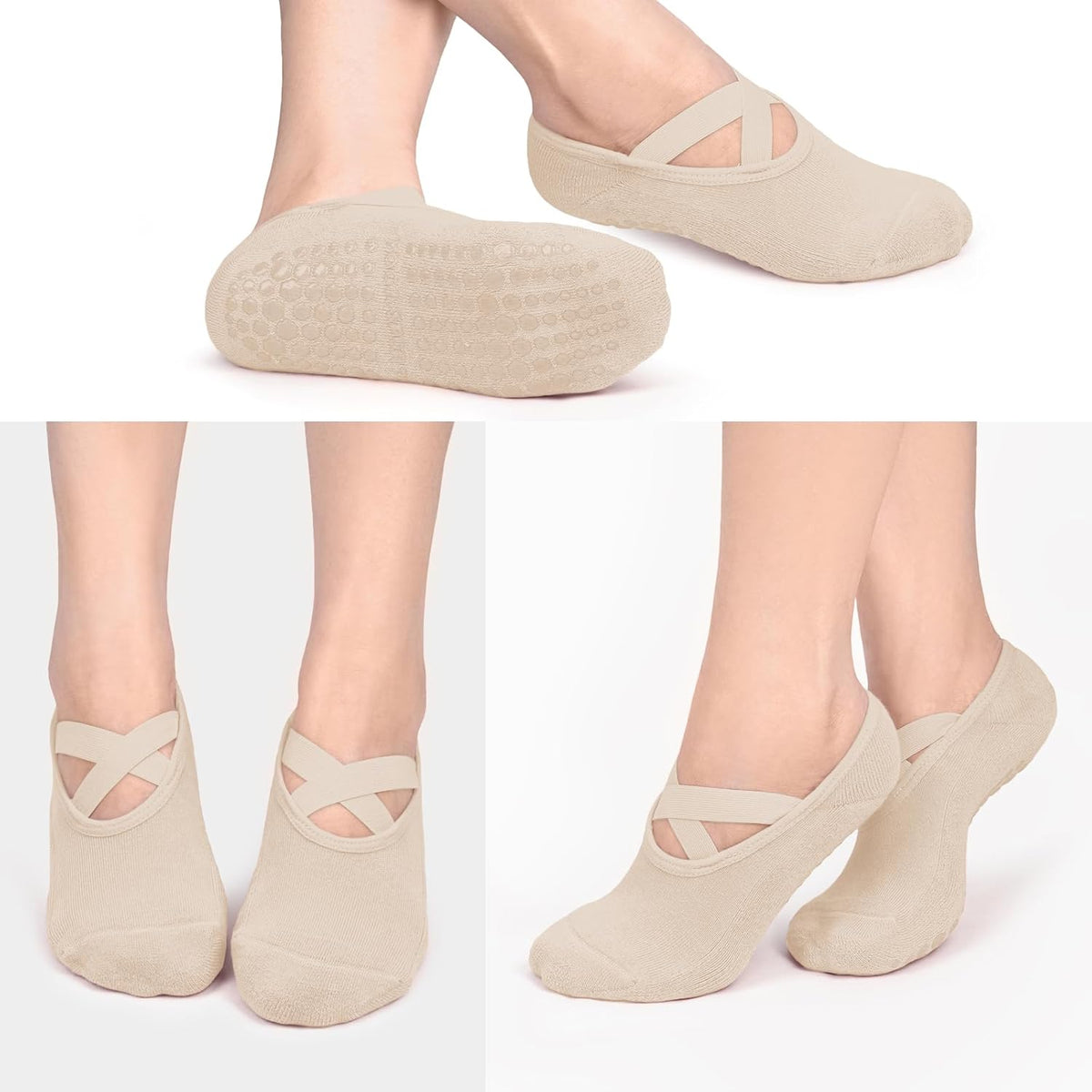 3 Pack Pilates Socks Yoga Socks with Grips for Women Non Slip, Workout, Pure Barre, Ballet, Dance, Hospital Socks