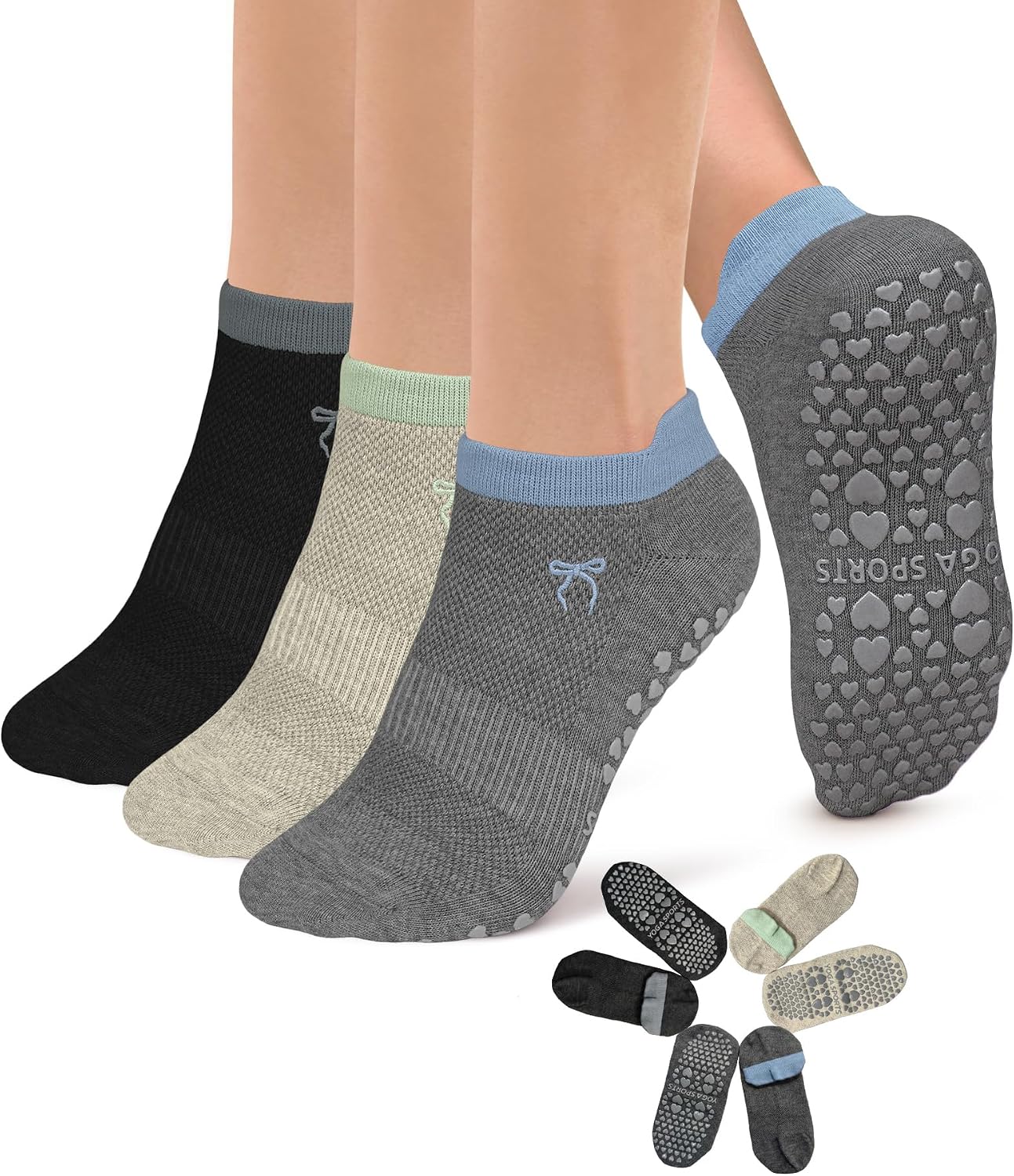 3 Pack Pilates Socks Yoga Socks with Grips for Women Non Slip, Workout, Pure Barre, Ballet, Dance, Hospital Socks